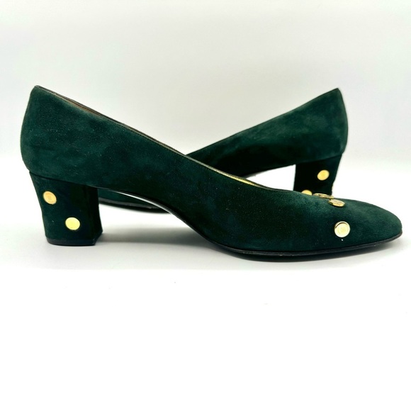 BRUNO MAGLI GREEN LEATJER PUMP 80s VINTAGE HEELS BLOCK HEELS CHUNKY HEELS 38.5 - Picture 7 of 12